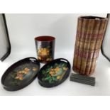 A quantity of decorative modern trays, and bowls, h'ors d'oeuvre trays , a tray set with wine corks,