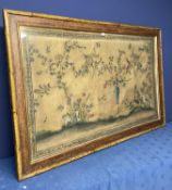 A large C18th PAINTED panel, depicting fauna, butterflies and insects in a glazed faux bamboo