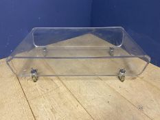 clear Perspex TV stand on wheels and another 3 tier glass tv stand, and a folding card table,