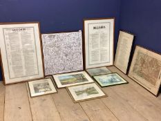 A quantity of general pictures and prints and a framed OS map of part of somerset, and rules of