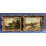 WILLEM BODEMANN (1806-1880), pair of oil on board, of country scenes, in pierced gilt gesso