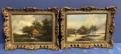 WILLEM BODEMANN (1806-1880), pair of oil on board, of country scenes, in pierced gilt gesso