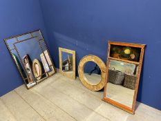 Four modern wall mirrors, to include a large bamboo style rectangular wall mirror, a circular wall