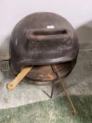 Free standing Pizza oven, in used/weathered condition, and a freestanding metal tripod cooking