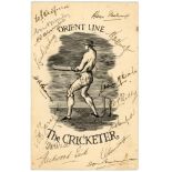 Australia 1934. 'The Cricketer'. Official Orient Line dinner menu for the 'S.S. Orontes' which