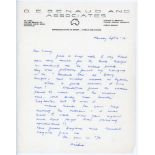 Richard 'Richie' Benaud. New South Wales & Australia 1948-1964. Single page handwritten letter on '