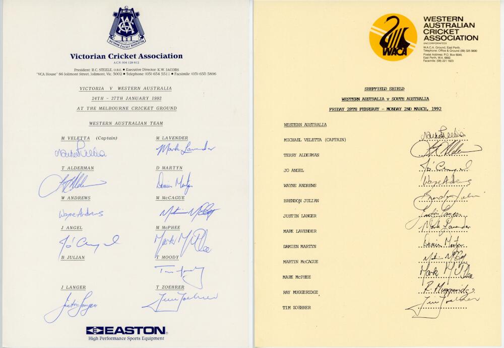 Western Australia 1992-1994. Six official autograph sheets for Western Australia teams for home - Image 2 of 3