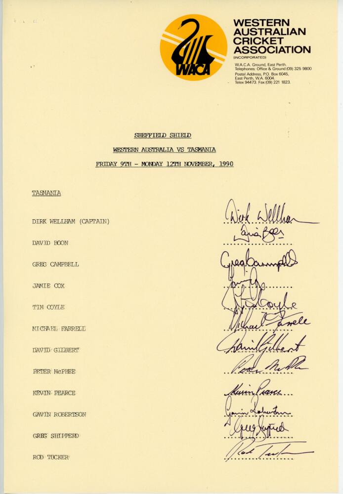 Western Australia v Tasmania 1987-1990. Five official Western Australia autograph sheets for matches - Image 3 of 3