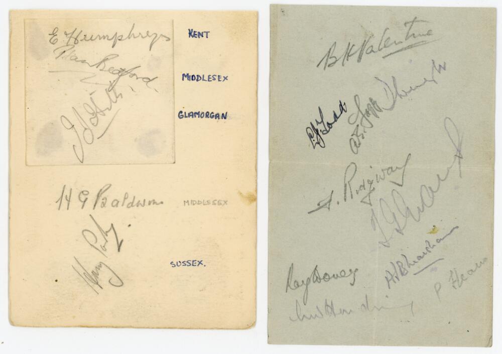 Kent and Hampshire signatures 1946-1948. Four album pages and one other large page, comprising a - Image 2 of 3