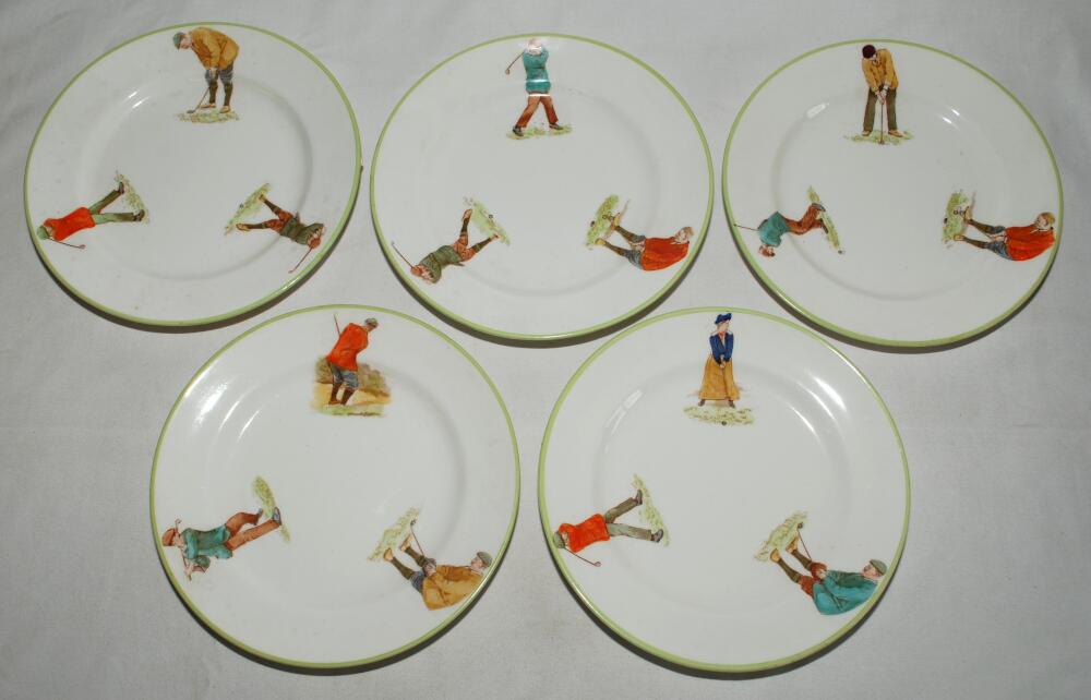 Henry Williamson & Son of Longton. Golf Series. Collection of five golfing side plates, each with