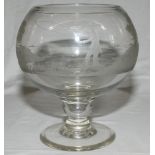 Fishing. A fine large nineteenth century (c.1885) glass Stourbridge bowl on baluster stem and