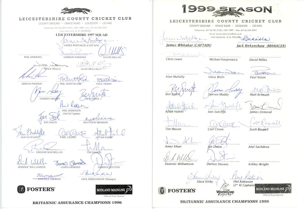 Leicestershire C.C.C. autograph sheets 1988-2005. Seven official autograph sheets for Leicestershire - Image 3 of 4