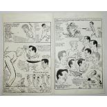 Samuel Wells cartoons. 1954-1966. Three excellent large original pen and ink caricature/ cartoon