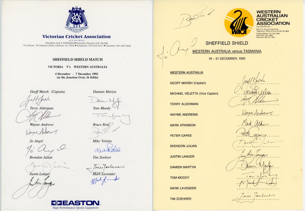 Western Australia 1992-1994. Six official autograph sheets for Western Australia teams for home