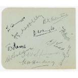 Kent C.C.C. 1937. Album page signed in ink by three and in pencil by eight Kent players.