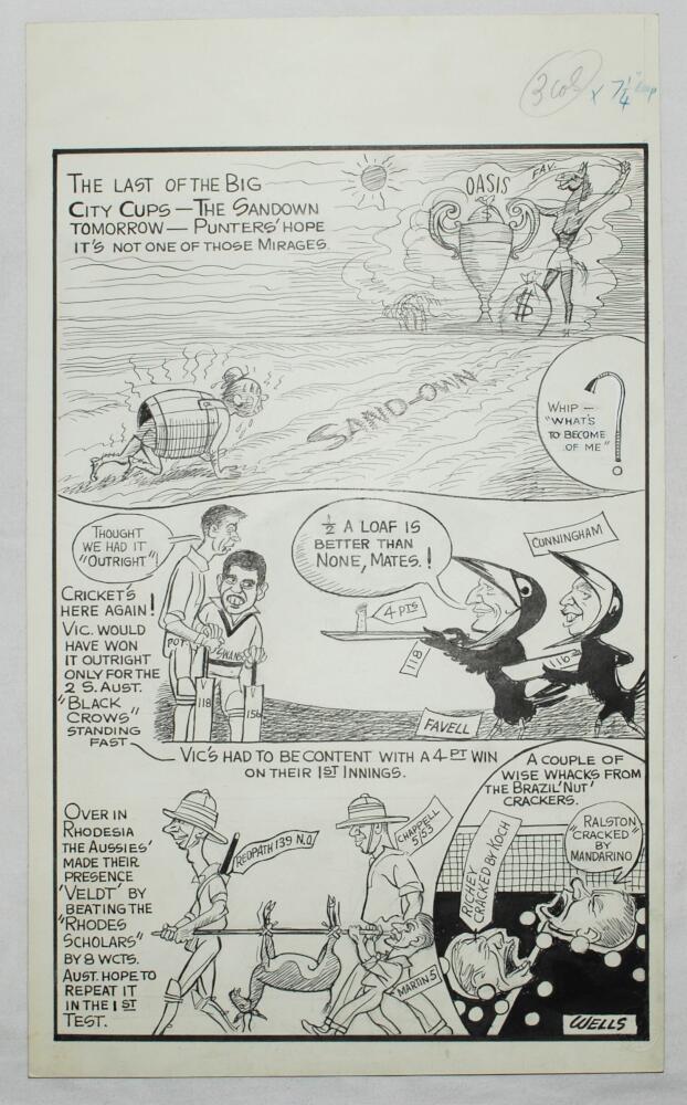 Samuel Wells cartoons. 1954-1966. Three excellent large original pen and ink caricature/ cartoon - Bild 2 aus 2