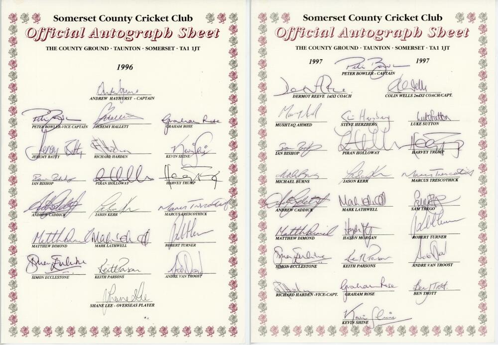 Somerset C.C.C. 1994-1997. Four official autograph sheets for the 1994,1995, 1996 and 1997 - Image 2 of 2