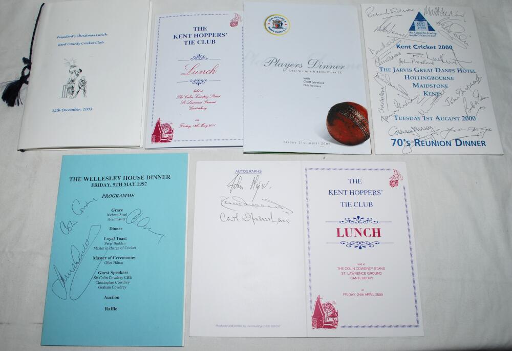 Kent C.C.C. signed menus and ephemera 1980s-2000s. Red binder comprising a selection of signed