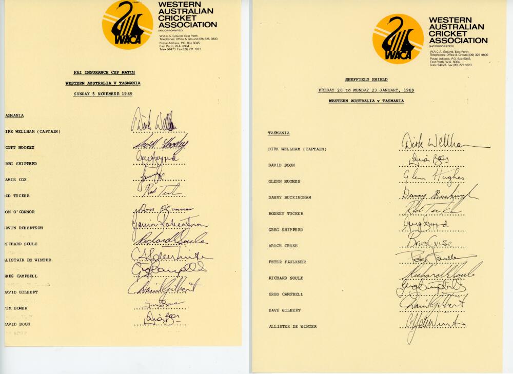 Western Australia v Tasmania 1987-1990. Five official Western Australia autograph sheets for matches - Image 2 of 3