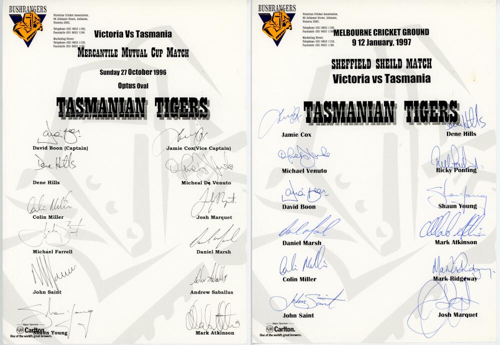 Tasmania 1991-1997. Six official autograph sheets for Tasmania teams for home and away matches in - Image 3 of 3