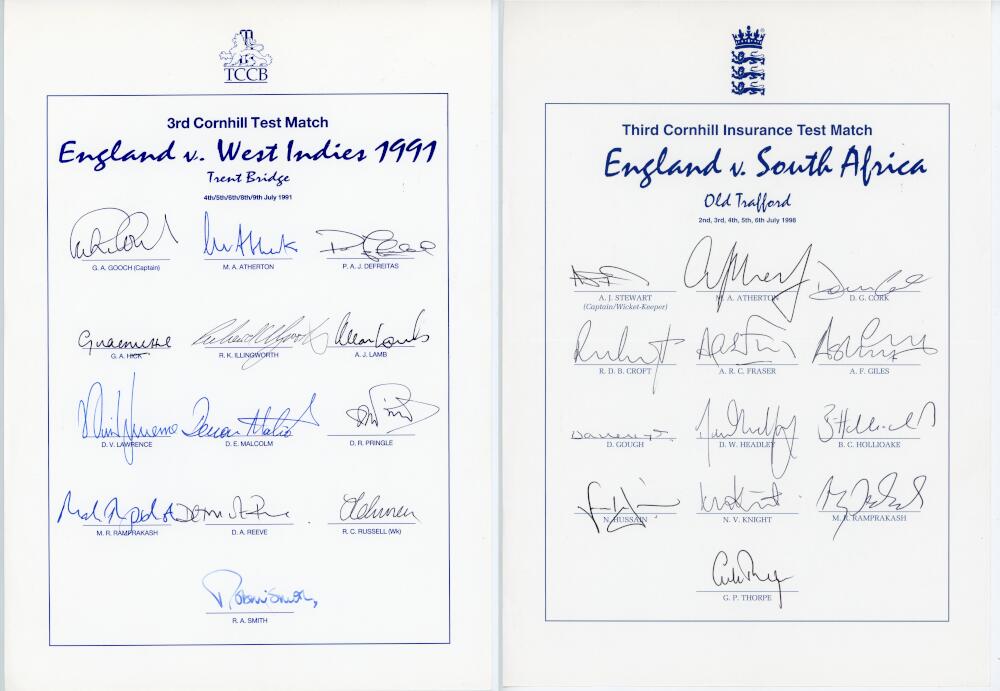 England Test cricketers 1950s-1990s. Two album pages, one signed in ink by seven players from the - Image 2 of 2