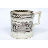 'Cricket'. A Victorian Staffordshire mug with transfer printed scenes printed in brown, to one