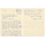 Benjamin Arthur 'Ben' Barnett. Victoria & Australia 1929-1947. Two handwritten letters from