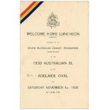 'Welcome Home Luncheon tendered by the South Australian Cricket Association to the 1930 Australian