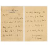 Alfred Lyttleton. Cambridge University, Middlesex & England 1876-1887. Two page handwritten note