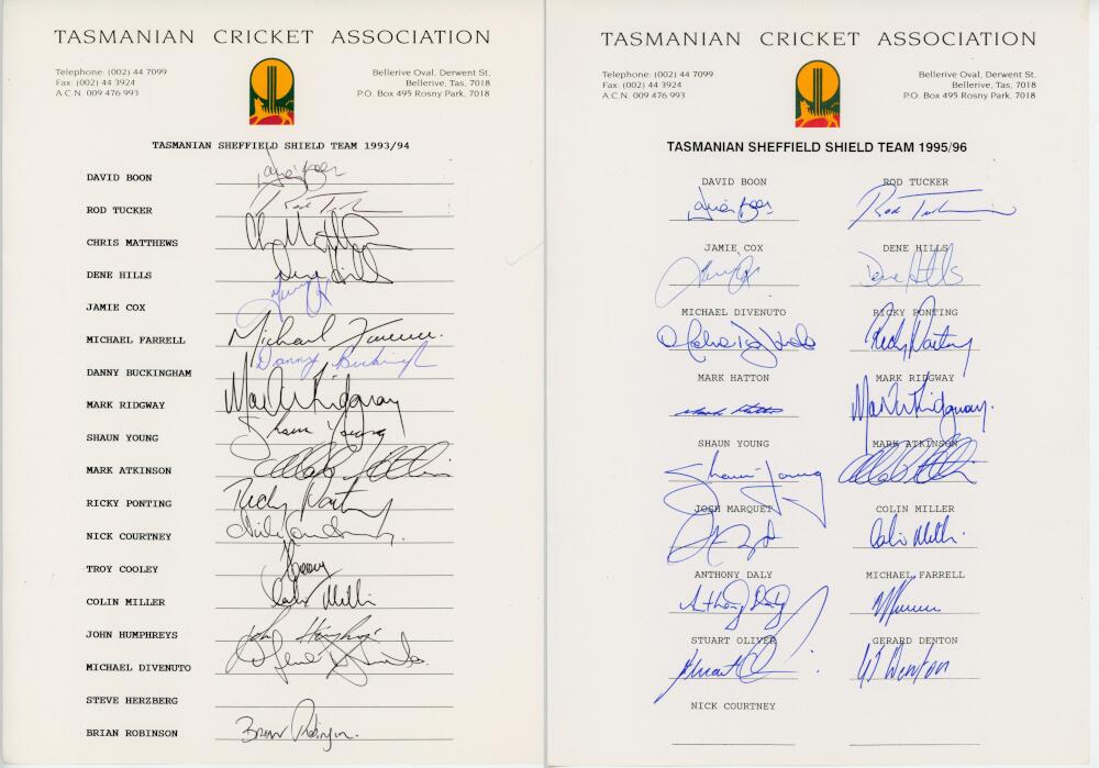 Tasmania 1991-1997. Six official autograph sheets for Tasmania teams for home and away matches in - Image 2 of 3