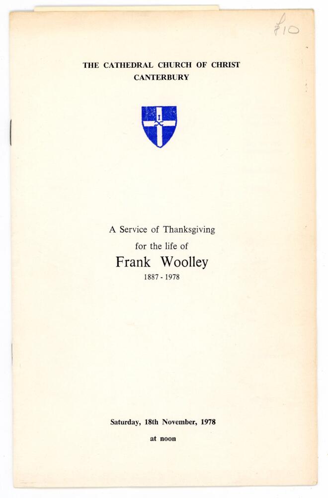 Frank Edward Woolley. Kent & England 1906-1938. Original 'Order of Service' for Woolley's Service of