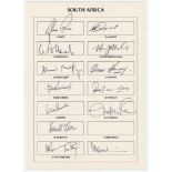 World Masters Cricket Cup, India March 1995. Autograph card with printed title and signature boxes
