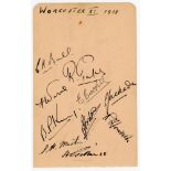 Worcestershire C.C.C. 1938. Album page nicely signed in black ink by ten members of the 1938