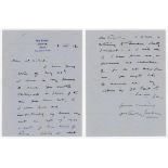 Frank Stanley Jackson. Yorkshire, Cambridge University & England 1890-1907. Two page letter in ink