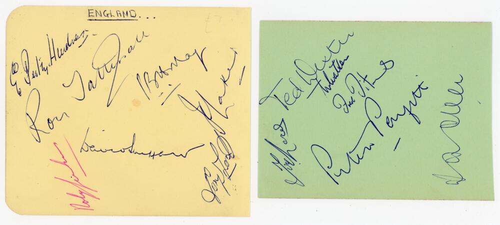 England Test cricketers 1950s-1990s. Two album pages, one signed in ink by seven players from the