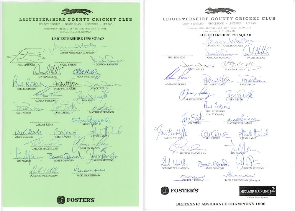 Leicestershire C.C.C. autograph sheets 1988-2005. Seven official autograph sheets for Leicestershire - Image 2 of 4