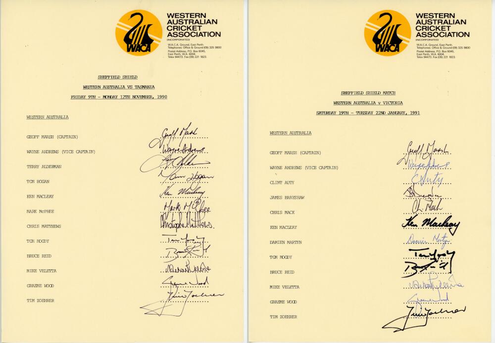 Western Australia 1986-1991. Six official autograph sheets for Western Australia teams for home - Image 3 of 3