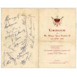 Australian tour to England 1953 'Coronation Tour'. Official menu for a function given by The