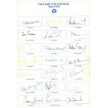 'England Test Captains 1962-1992'. Card with printed title and named signature boxes, fully signed