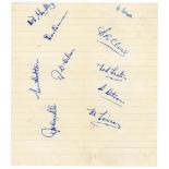 Yorkshire C.C.C. 1948. Ruled page signed in blue ink by ten members of the Yorkshire team.