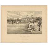 'Lord's Cricket Ground'. Original lithograph of an engraving of a match being played by William