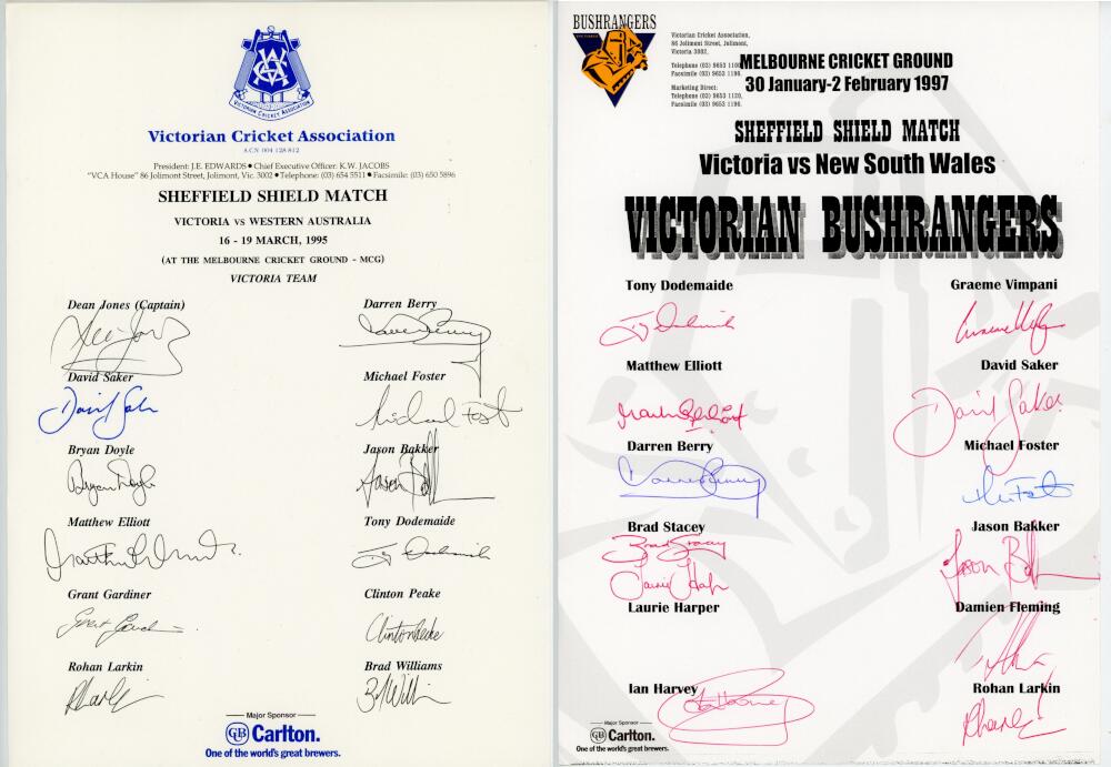 Victoria 1986-1997. Four official autograph sheets for Victoria teams for home and away matches in - Image 2 of 2