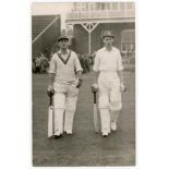 Len Hutton and Frank Lowson, Scarborough 1953. Mono real photograph plain back postcard of Hutton