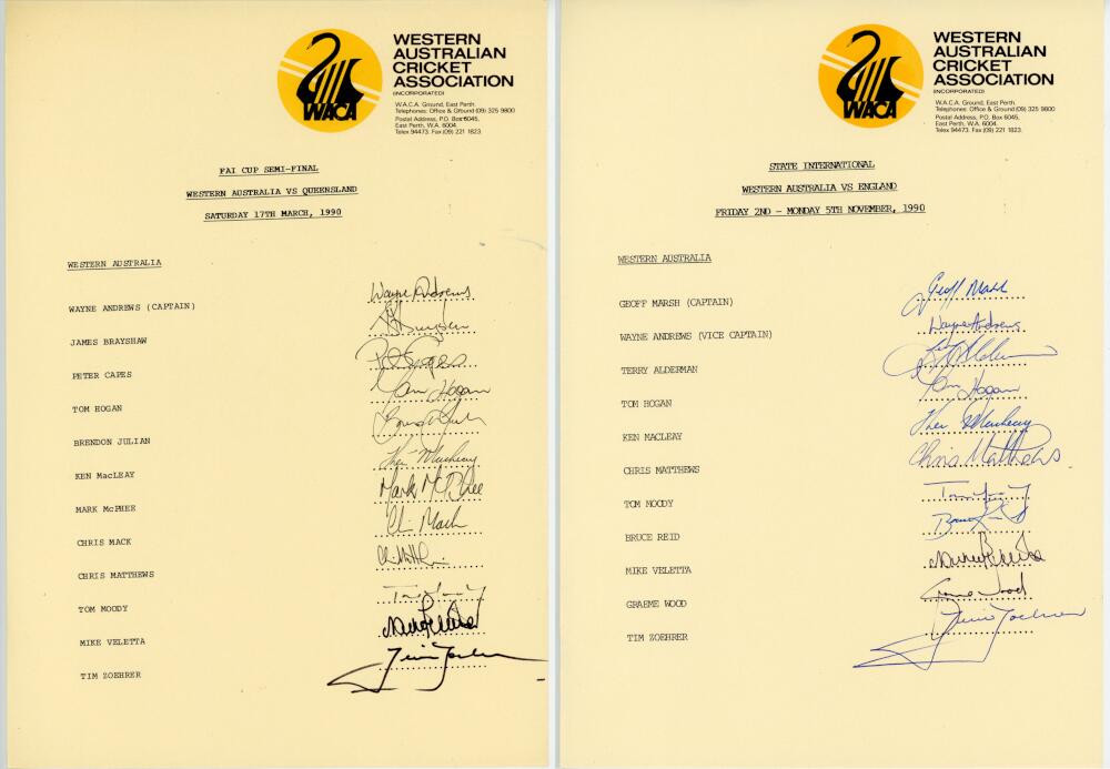 Western Australia 1986-1991. Six official autograph sheets for Western Australia teams for home - Image 2 of 3