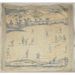 'The Laws of the Game of Cricket c1744'. Large silk handkerchief with printed image of Hayman's '