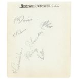Northamptonshire C.C.C. c.1935. Album page signed in pencil by seven Northamptonshire players.