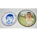 Anthony Baer collection. Two ceramic plates presented to Tony Baer, cricket ceramic collector. The