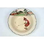 Royal Doulton 'Golfing series' 1911-1932. A large bowl with scalloped edge, decorated in colour with