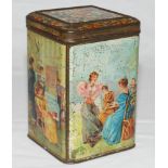 Tennis Victorian biscuit tin c.1880s. Original early square Victorian biscuit tin with colour