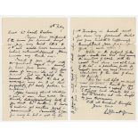 Charles Pratt Green. Cricket collector and wine merchant. Two page handwritten letter from Pratt